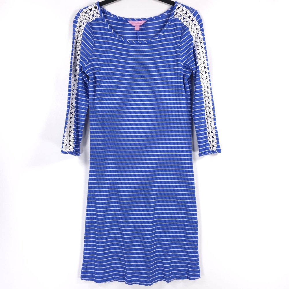 Lilly Pulitzer MARLOWE BECKON Blue BREEZE Striped Rib Knit Dress Crochet SMALL - Picture 12 of 15